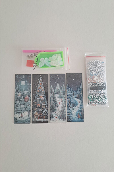 ElkaHobi Elmas Taş İşleme Kitap Ayracı Seti Noel Karlı Çam Ağaçları