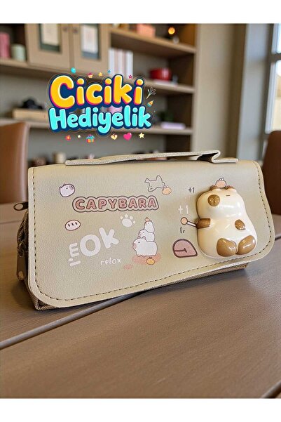 ciciki hediyelik Capybara Two-Compartment Puffy Figure Squishy Pencil Case Pe...