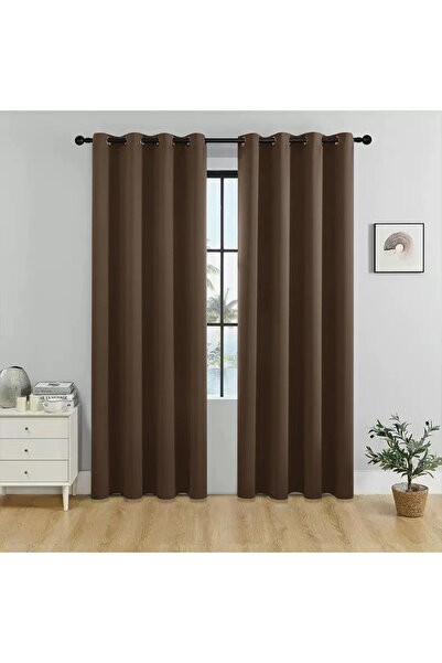L&Wen Solid Blackout Curtains, 1 Panel Drapes Grommet Room Window Curtains (Brown 140W x 262H cm)