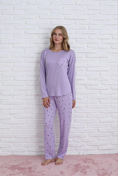 Pijamoni Women's Milan Fabric Crew Neck Lilac Pajama Set