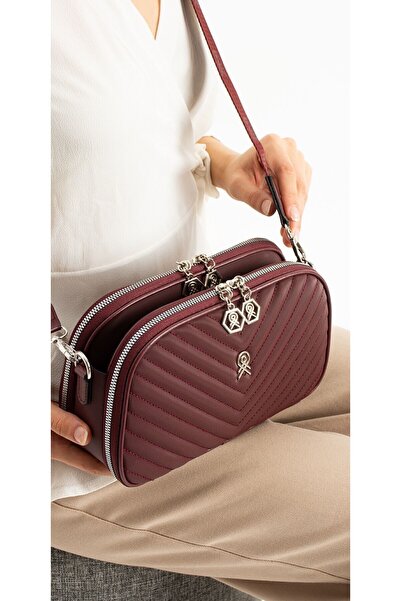 Meryem Çanta Women's Quilted V Patterned 3-Compartment Snap Fastener Adjustab...