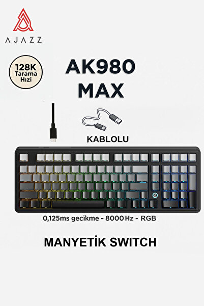 Ajazz AK980 Max HE Manyetik Switch Klavye- 128K Tarama Hızı-0.125 MS Ultra Dü...