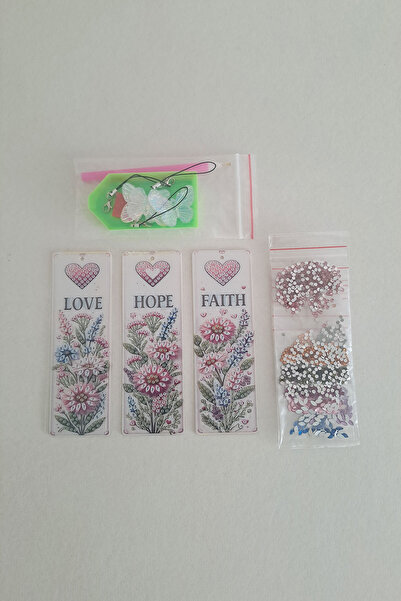 ElkaHobi Elmas Taş İşleme Kitap Ayracı Seti Love Faith Hope