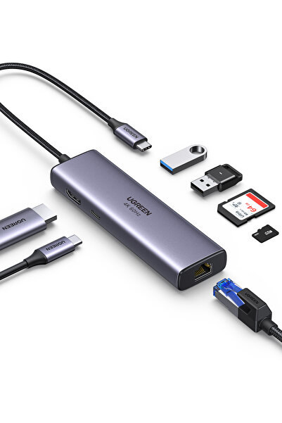 Ugreen 7-in-1 2*USB 3.0, 100W Type-C, 4K/30Hz HDMI, RJ45, SD, TF, 60515