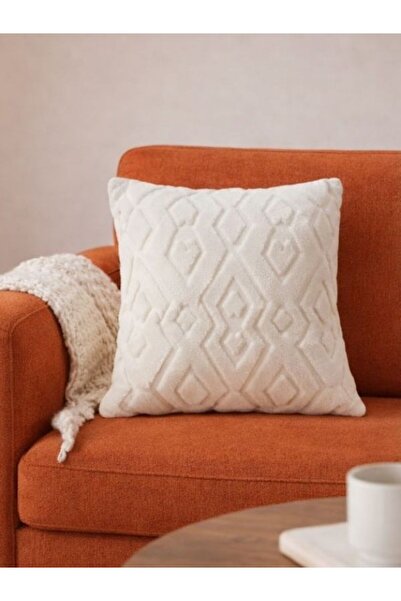 Halımax غطاء وسادة مزخرف منقوش من القطيفة من دريم، غطاء بتصميم كريمي قابل للغ...