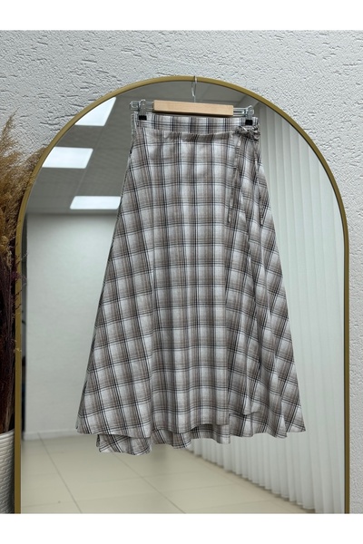 BENAHOLL Ekin Plaid Pattern Tied Skirt-Bn4582 Mink