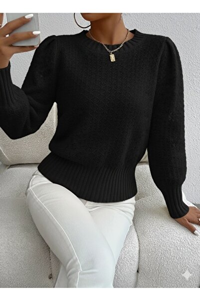 JANES    بلوزة تريكو نسائية بأكمام طويلة ورقبة دائرية