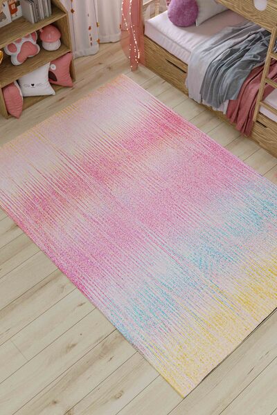 Oriente Home Pembe Sarı Desenli Anti-bakteriyel Kaymaz Taban Şönil Çocuk Halı...