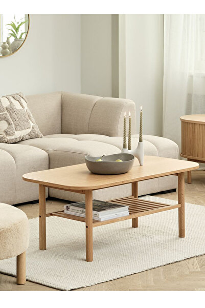 Poyraz Furniture Accessory Doğal Meşe Raflı Sehpa 60x110x45 cm