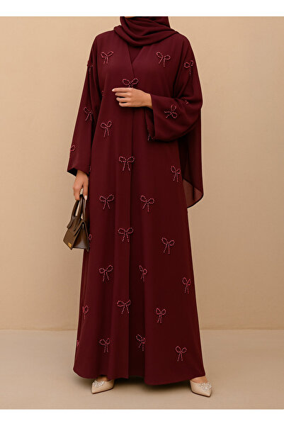 MayaCloset عباية نيدا كورية مزينة بفيونكة لؤلؤية مصنوعة يدويًا، بالإضافة إلى كيمونو وفيراشي