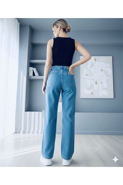 NWC Marcellin Pantaloni de damă, albastru mediu, super talie înaltă casual, m...