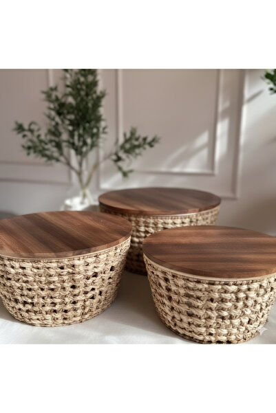 Ch طقم 3طاولات قش مع مساحة تخزين واسعة – أسلوب يكمّل منزلك