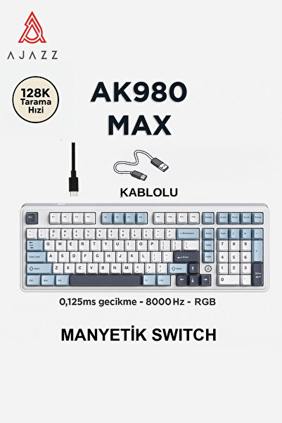 Ajazz AK980 Max HE Manyetik Switch Klavye- 128K Tarama Hızı-0.125 MS Ultra Dü...