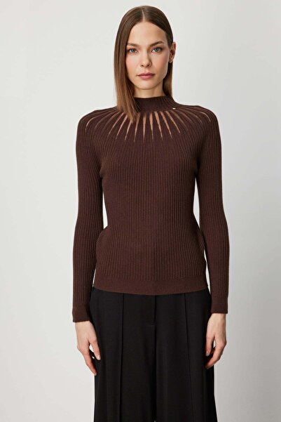 ON ياقة مرتفعة متوسطة الطول سترة تريكو بتفاصيل من التول