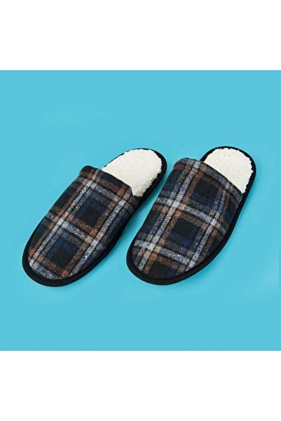 Evidea Soft Plaid Slippers - Black - Size 42