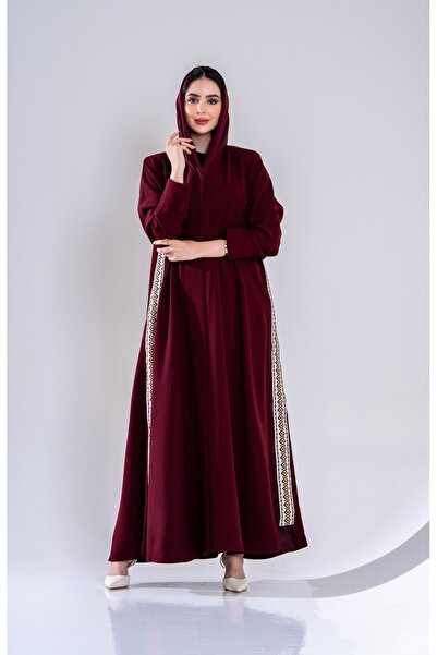 Al Afnan Boutique عبايه فاخره من قماش كريب السيراميك باللون البرقندي مزينه بل...