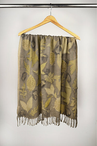 Defne&Apollon İpekçilik 100% Silk Handwoven Ecoprint - Natural Print Shawl 65 X 200 cm 1206
