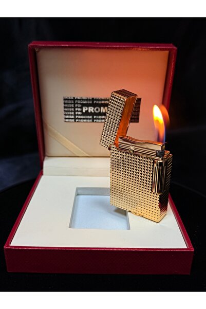 PROMISE Luxury Gold Gazlı Çakmak | Elmas Dokulu Kaliteli Metal Gövde | Özel Kutulu Premium Hediye