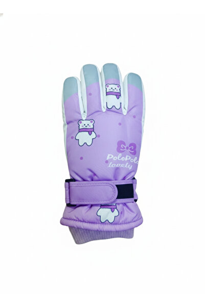 REBBEX Çocuk Beyaz Ayıcık Figürlü Kışlık İçi Peluşlu Su Geçirmez Kar Eldiveni
