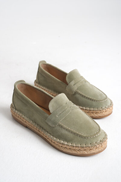 STARK SHOES Kadın Hakiki Deri Süet Hasır Taban Espadril