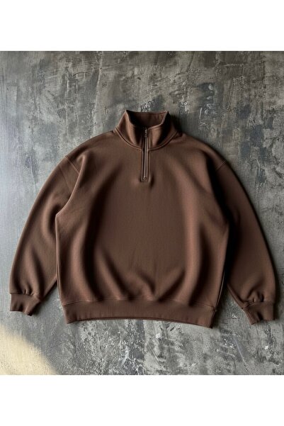 tetramoda Relaxed Fit Cotton Fleece Inside Half Zipper D Mock Neck Sweatshirt