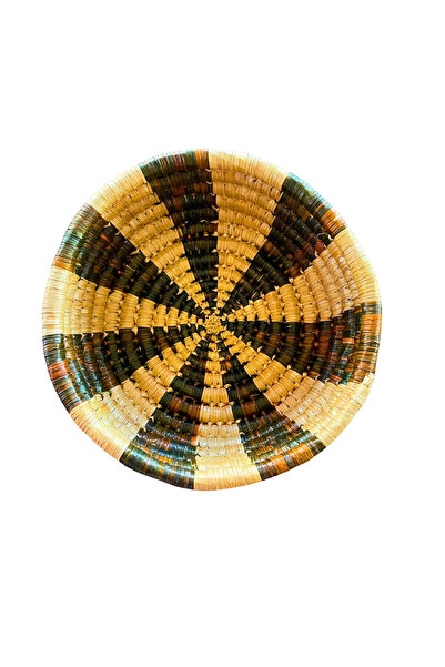 HAZEK KADIN KOOPERATİFİ طبق زخرفة جدار سلة من الخوص البوهيمي مصنوع يدويًا من ساق القمح Cimem