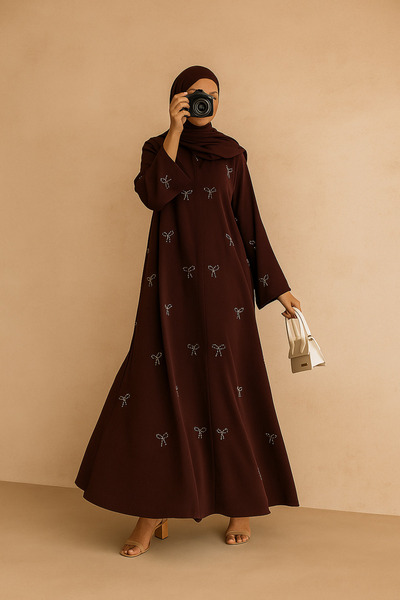 MayaCloset Hand-detailed pearl bow Korean Nidah Abaya & Kimono & Ferace