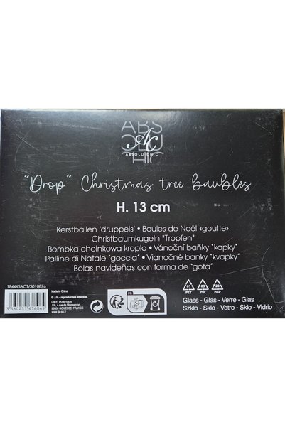 AC Set de 3 ornamente de Crăciun din sticlă – Model alungit, decorațiune lucrată manual cu sclipici auriu