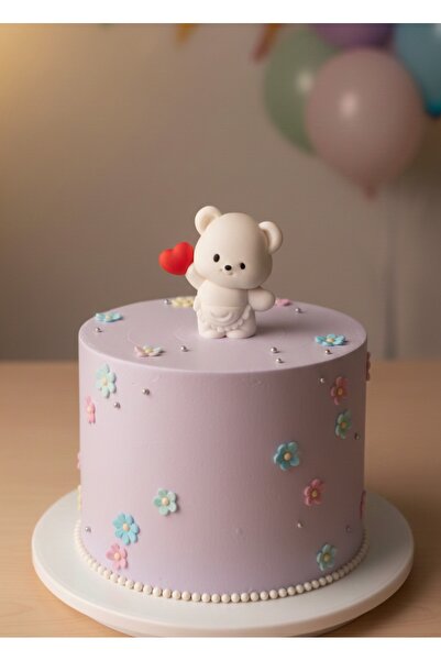 hediyesepetinde Kalpli Ayıcık Pasta Süsü 10 cm🎂 | Kutlamalara Neşe Katan Sev...