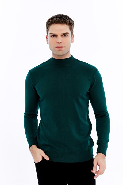 Modafit Erkek Basic Yarım Balıçı Yaka Su Yeşili Sweatshirt