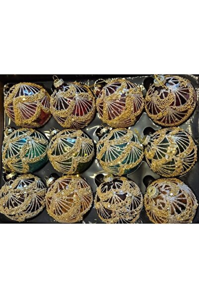 Zd Trading Set ornamente de Crăciun – 12 piese, 8 cm, cu sclipici și mărgele