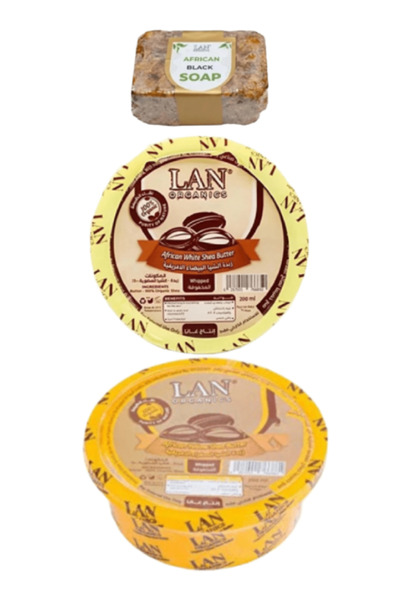 LAN ORGANICS African Yellow Shea Butter 200ml & African White Shea Butter 200...