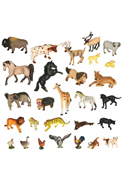 Ikonka Set figurine pentru copii Zoo safari, cu 28 elemente in cutie de transport cu maner