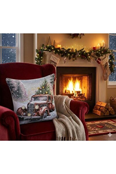 Believe Tapiserie decorativă jacquard de Anul Nou cu cărucior roșu, cu sclipi...