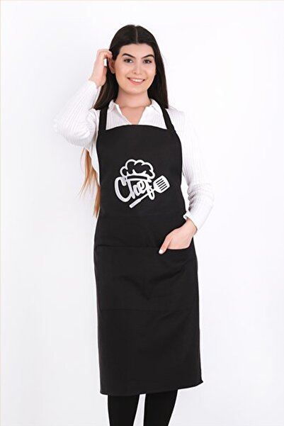 Bella Home مريلة مطبخ للجنسين من شيف مطبوع - 60x80 سم أسود