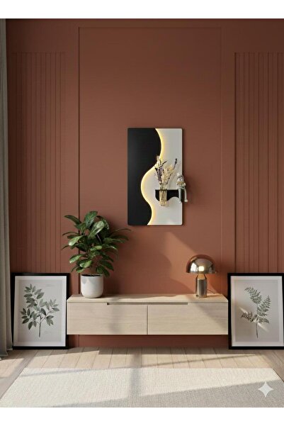 SERENGETI ART MANOLYA AHŞAP PİLLİ LEDLİ İSKANDİNAV TARZI SALON DUVAR RAFI MOD...