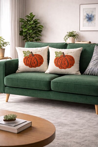 Go Veform Linen Punch Embroidered Throw Pillow Cover 43X43 cm – Handcrafted Punch Pattern & Tassel Detailed Pillowcase