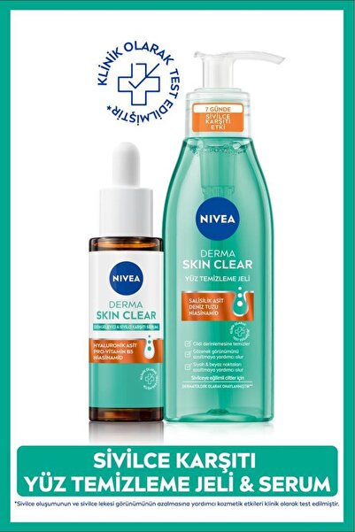 NIVEA Derma Skin Clear Karşıtı Cilt Bakım Seti, Yüz Temizleme Jeli 150ml ve D...