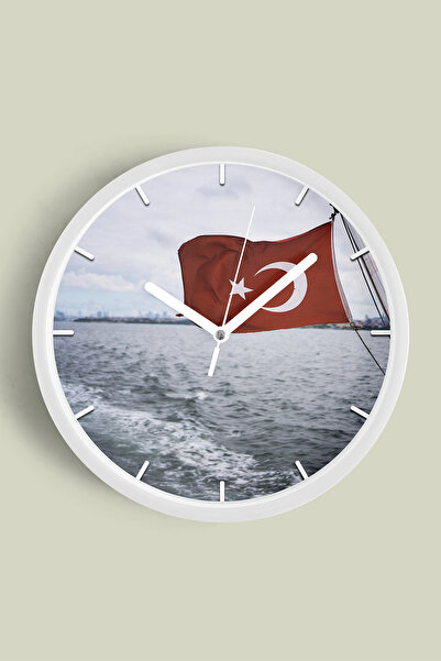 JHAAR Turkish Flag Themed Decorative Modern Wall Clock - 30cm - White Case wi...