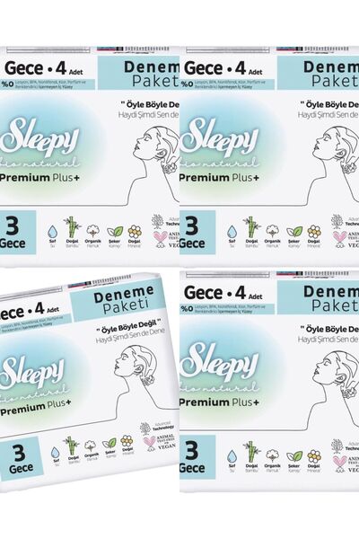 Sleepy Ped Bio Natural Premium Plus + No : 3 Gece 4 lü 4 paket (16 Adet)