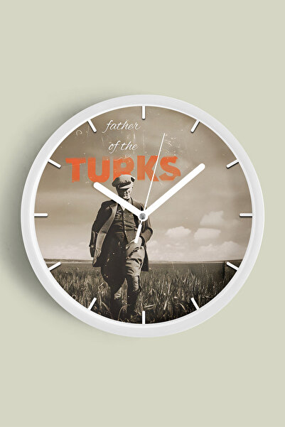 JHAAR ساعة حائط حديثة مزخرفة بتصميم أتاتورك - 25 سم - هيكل أبيض مع زجاج أمامي...