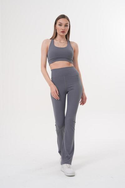 Swaft Kadın Siyah Fitilli Sporcu Takımı – Yüksek Bel Tayt & Crop Bra