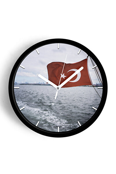 JHAAR Turkish Flag Themed Decorative Modern Wall Clock - 30cm - Black Case wi...