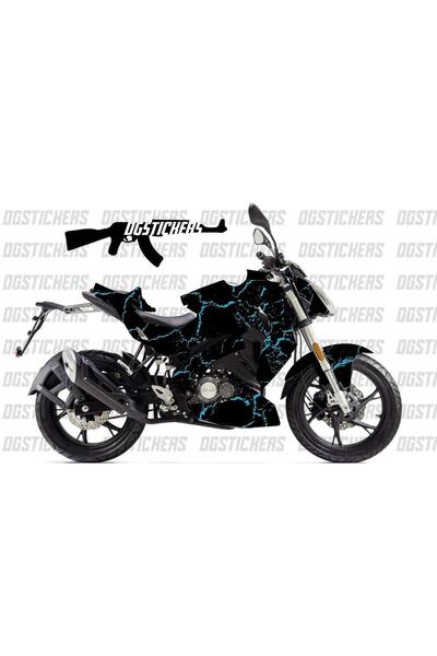 Motiker Benelli 125S Şimşek Mavi Siyah Tasarım Sticker Etiket Modeli
