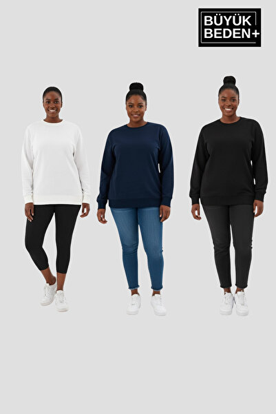 Superlife Women's Plus Size Double Crew Neck 3-Piece Set -Comfortable Fit Slim Sweatshirt Spr26Bsw956+3
