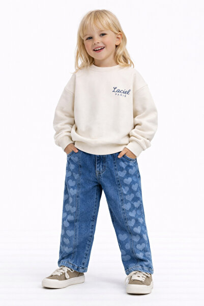 Motebarn Wear Girls' Heart Pattern High Waist Jeans