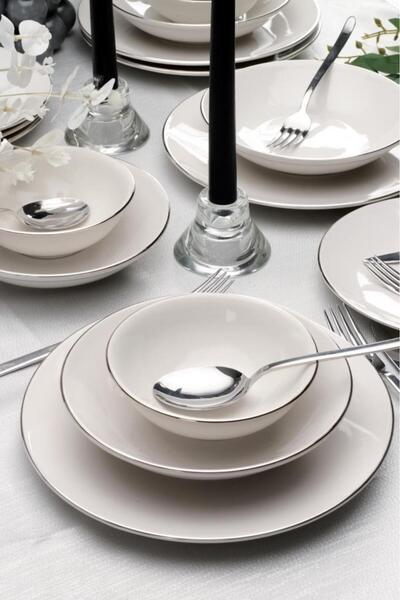 Kütahya Porselen Bonelegant Pure 6 Parça 20 Cm Pasta Tabağı Platin File