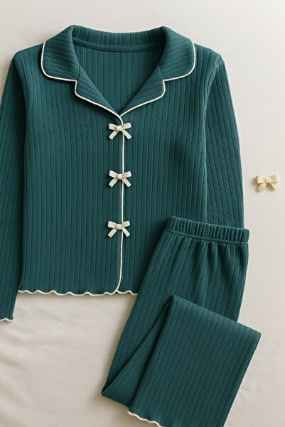 COMBİNE MİCHAİL Set de pijamale albastre cu panglică pentru femei