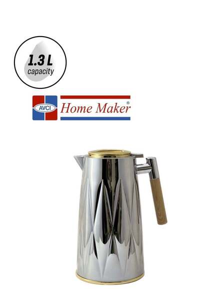 HOME MAKER Tea & Coffee Flask 1.3 Litre Silver / Gold