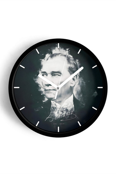 JHAAR ساعة حائط حديثة مزخرفة بتصميم أتاتورك - 25 سم - هيكل أسود مع زجاج أمامي...